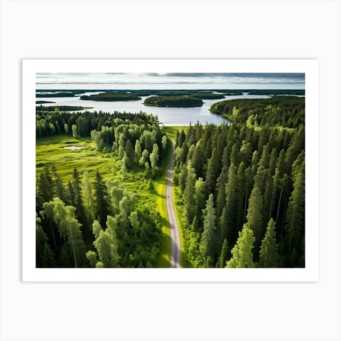 An Aerial View Capturing The Blinding Beauty Of A Life Filled Forest In Sweden Sprawling Spruce And 2 1 Art Print by Pat4U
