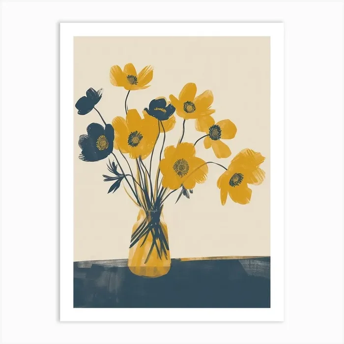 Anemone Flowers On A Table Contemporary Illustration 1 Art Print by Flora Expressions