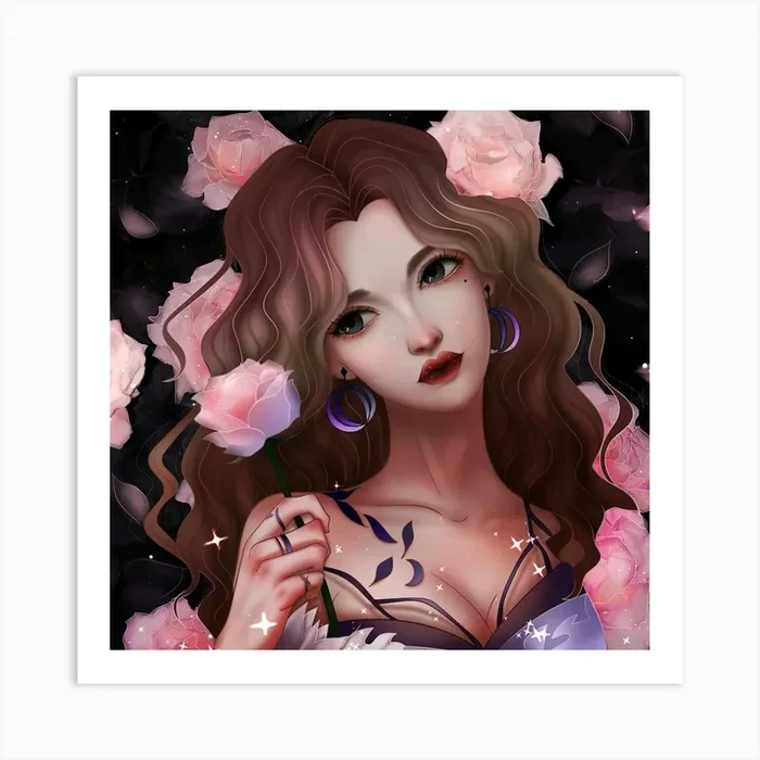 Anime Girl With Roses 1 Art Print by nemesis