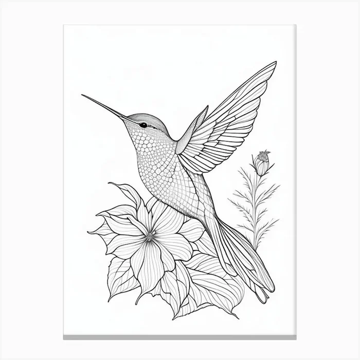 Anna S Hummingbird William Morris Line Drawing 1 Canvas Print by Featherline