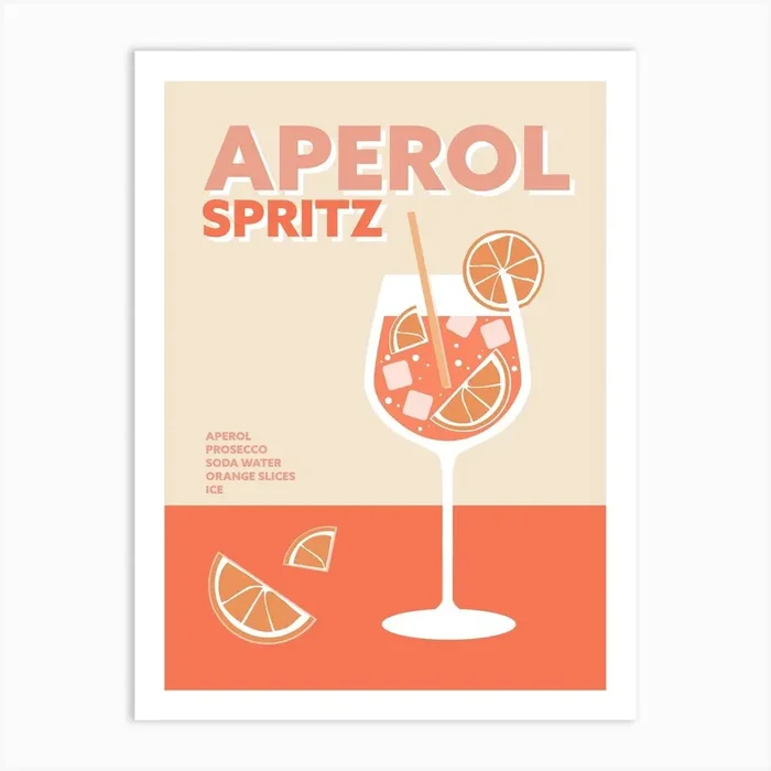 Aperol Spritz Cocktail Colourful Drink Wall Poster Art PrintPA by Peach and Home