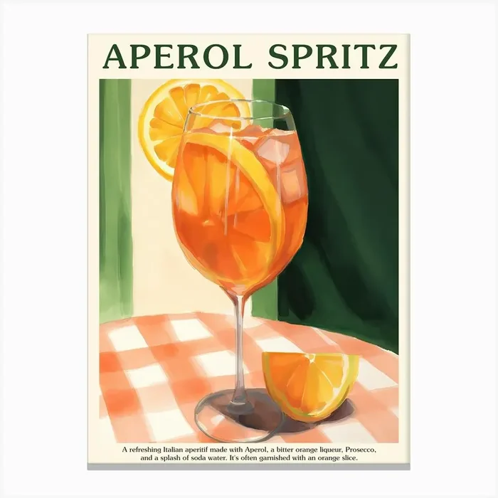 Aperol Spritz Cocktail Poster Kitchen Art Green Canvas Print by Mambo