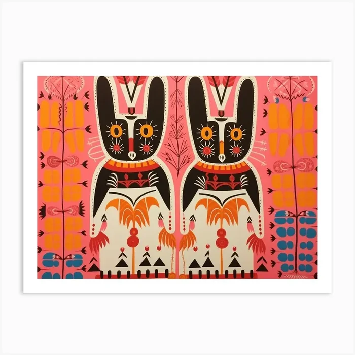 Arctic Hare 3 Folk Style Animal Illustration Art Print by Ritual Art Prints