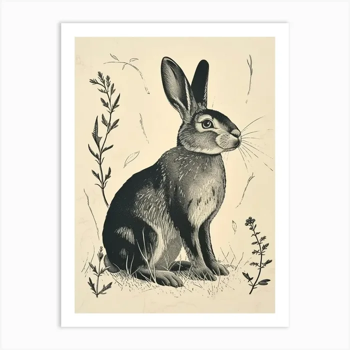 Argente Blockprint Rabbit Illustration 1 Art Print by Ritual Art Prints