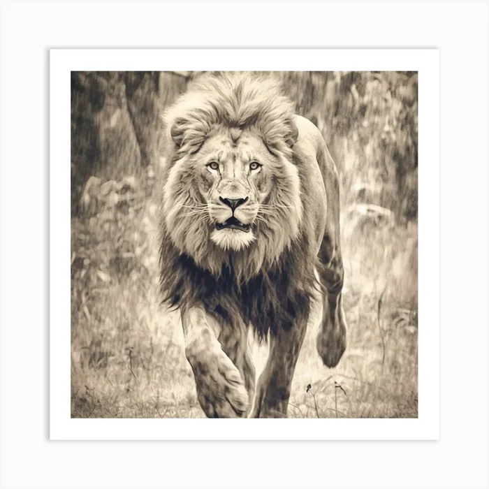 Armadiler Lion Full Body Running Rain Forest Duotone De316bde 1d62 4f06 8fe6 Ca64db9bcbe4 Art PrintA by Armadiler