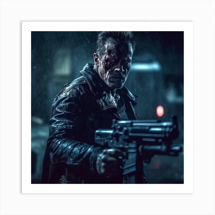 Armadiler Terminator Holding Gun Chaos Atmosphere Darkscare Cre E4d2fe97 5f25 4923 9af0 884791277974 Art PrintA by Armadiler