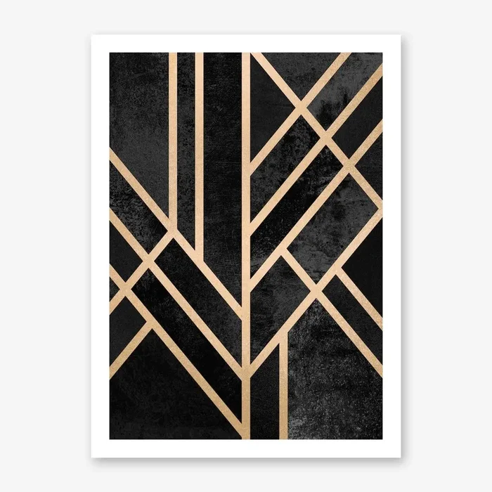 Art Deco Geometry Black Art Print by Elisabeth Fredriksson