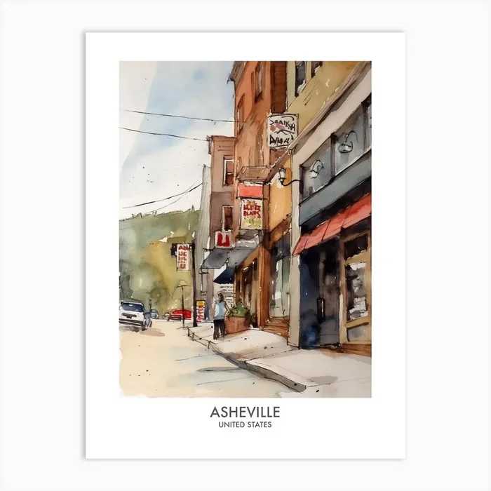 Asheville 4 Watercolour Travel Poster Art Print by Fusion Designs