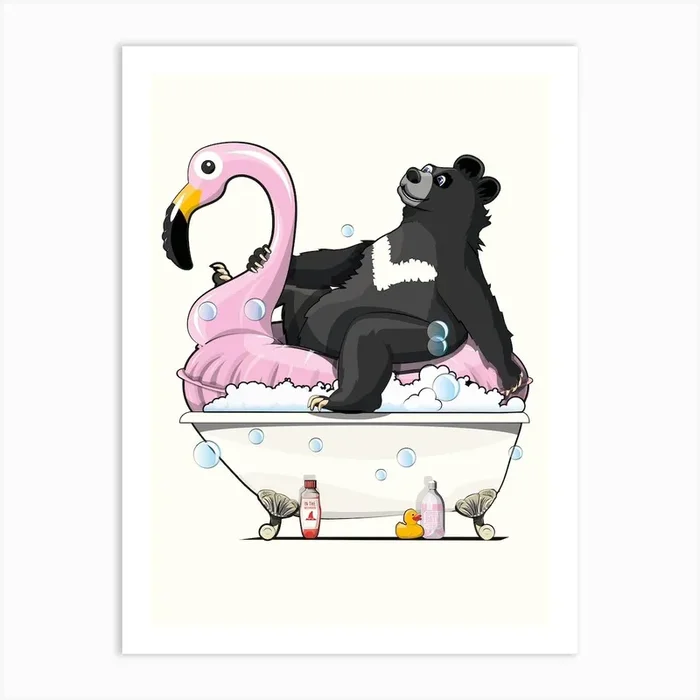 Asian Bear In The Bath Art Print by Wyatt 9