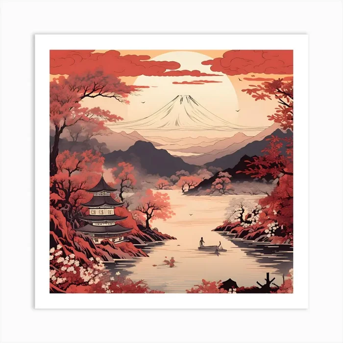 Asian Landscape Art Print by DigitalDoodle