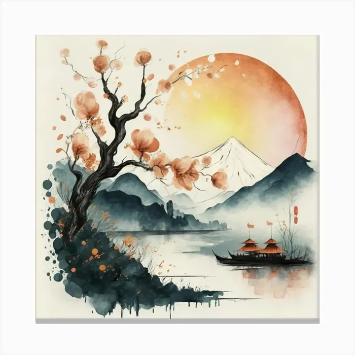 Asian Landscape Painting Canvas Print by HaithemSoftThreads