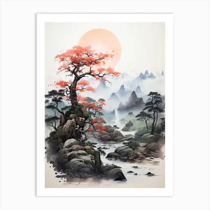 Aso Caldera In Kumamoto, Japanese Brush Painting, Ukiyo E, Minimal 2 Art Print by Ukiyo-e Wonders