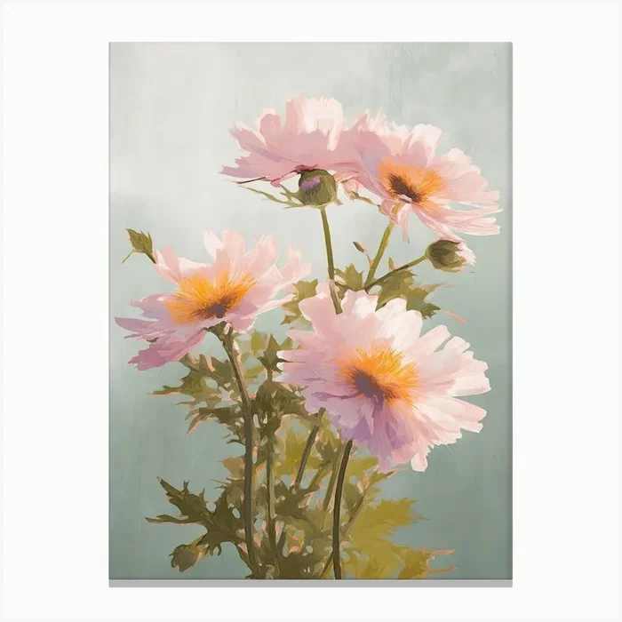 Aster Flowers Acrylic Pastel Colours 2 Canvas Print by Fusion Designs