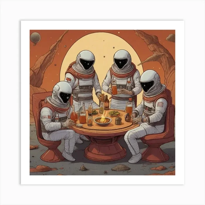 Astronauts At A Table Eat Tajin Art Print by Josephys