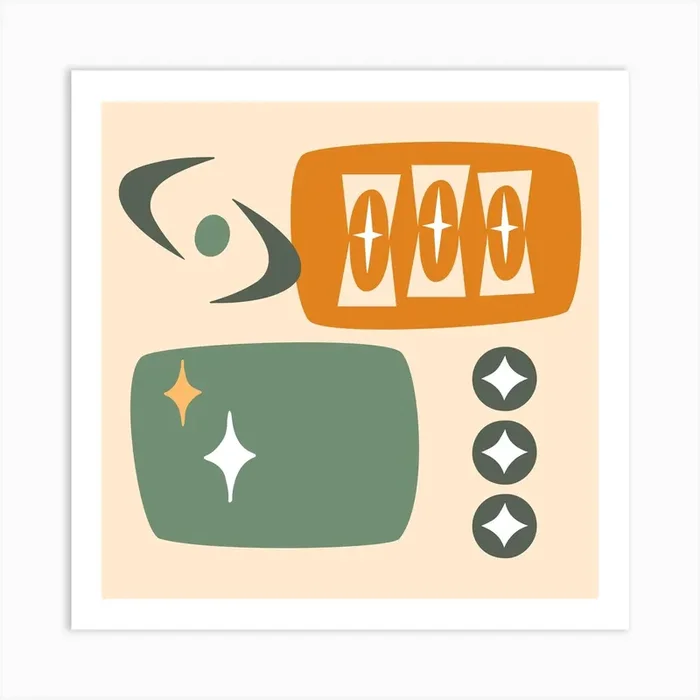 Atomic Age MCM Abstract Green, Orange, and Cream Art Print by tramasdesign