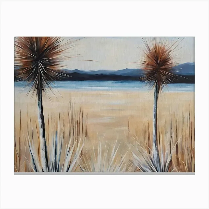Australian Landscape Grasstrees Watercolor Painting Canvas Print by Lily Pope