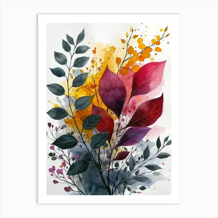 Autumn Leaves Watercolor Painting Art Print by JBJart Justyna Jaszke