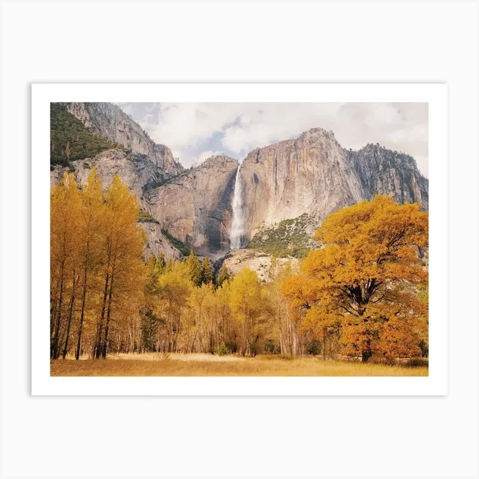 Autumn Mountain Waterfall Art PrintIP by Inkish Prints