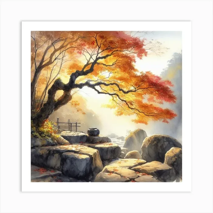 Autumn Tree In The Forest Art PrintCG by Car guy