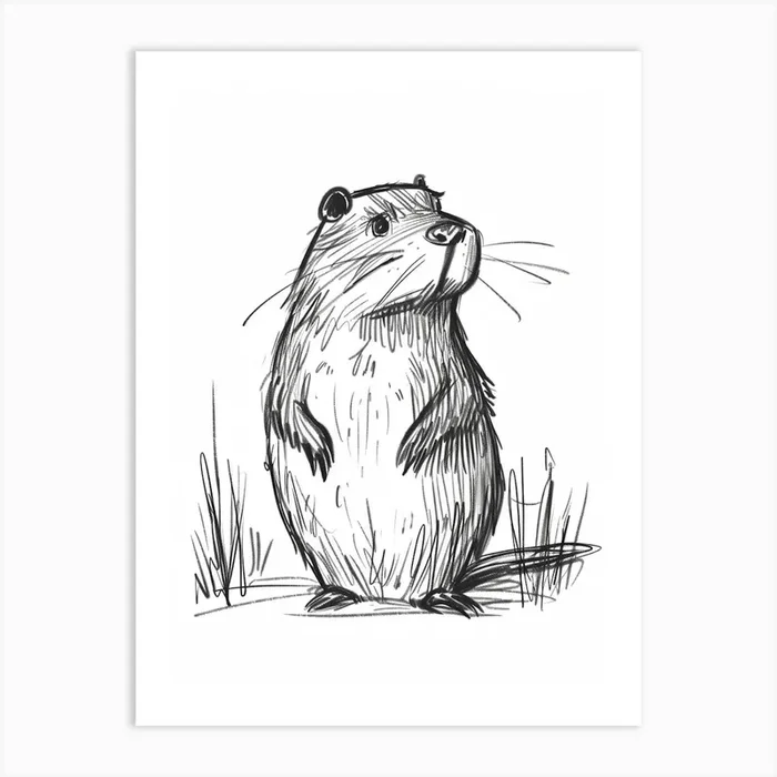 B&W Beaver 2 Art Print by Scribble Studio