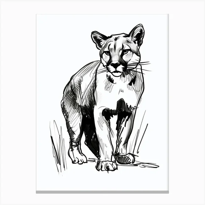 B&W Cougar Canvas Print by Scribble Studio