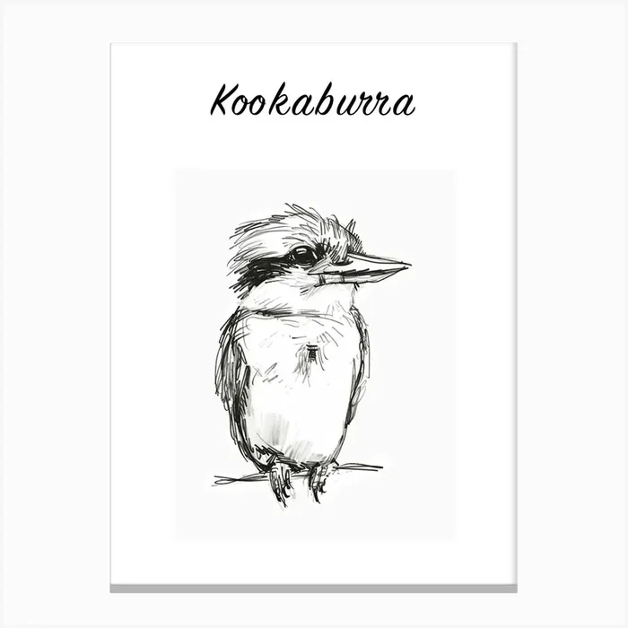 B&W Kookaburra Poster Canvas Print by Scribble Studio