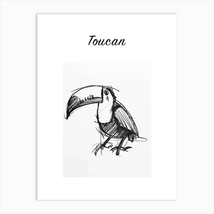 B&W Toucan Poster Art Print by Scribble Studio