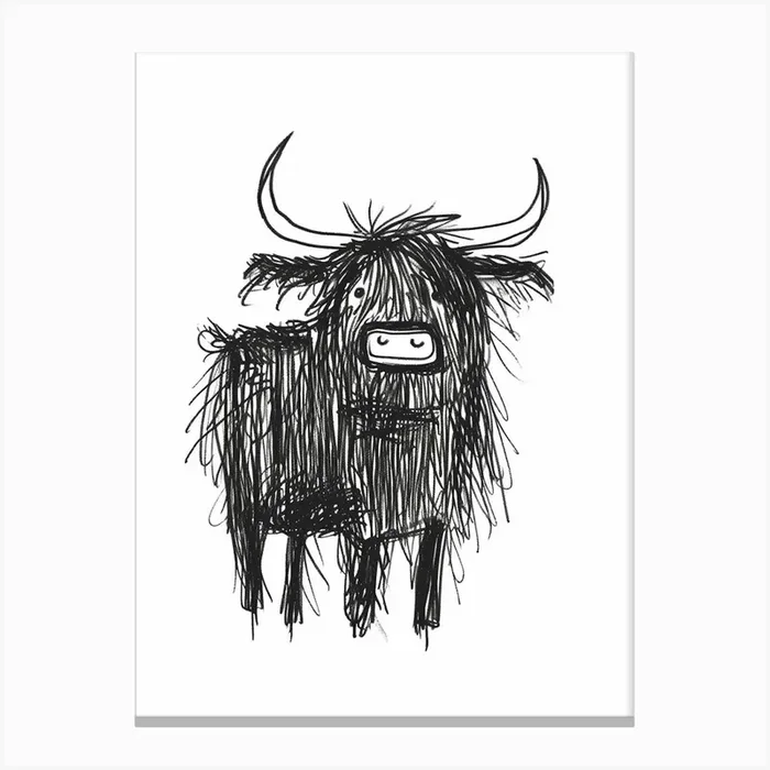 B&W Yak Canvas Print by Scribble Studio