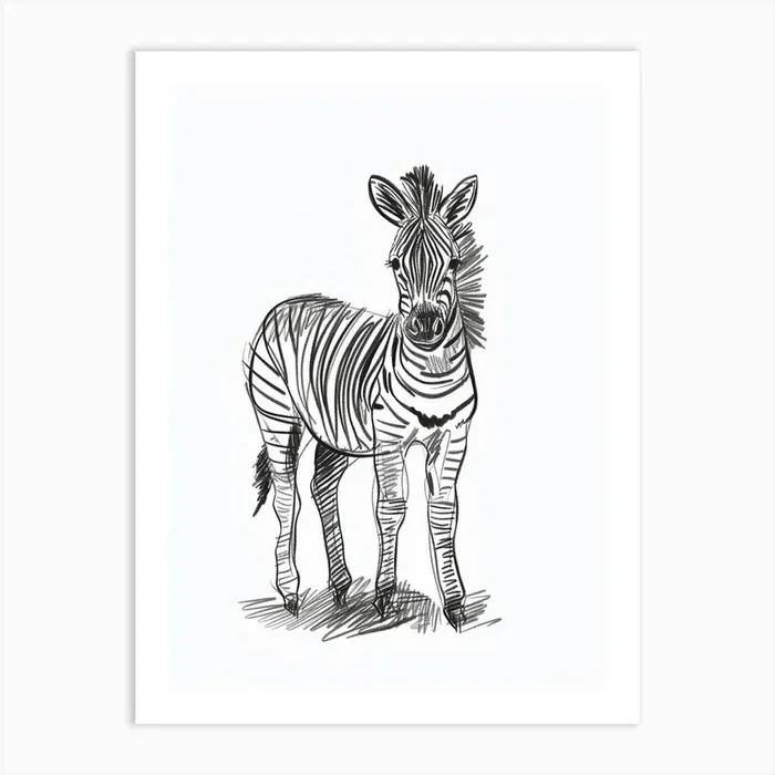 B&W Zebra Art Print by Scribble Studio