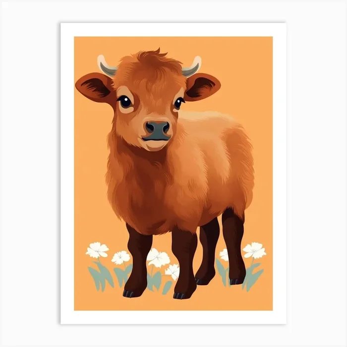 Baby Animal Illustration Bison 3 Art Print by Scribble Studio