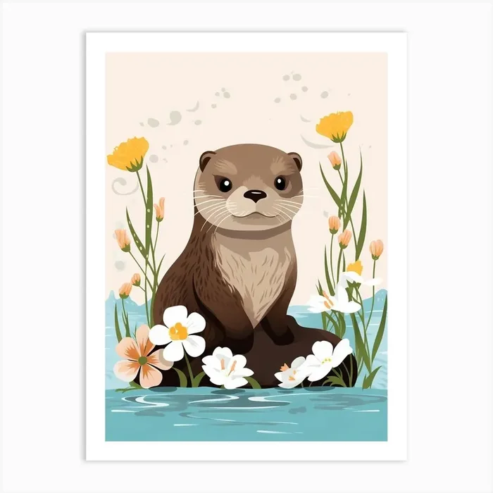 Baby Animal Illustration Otter 1 Art Print by Scribble Studio