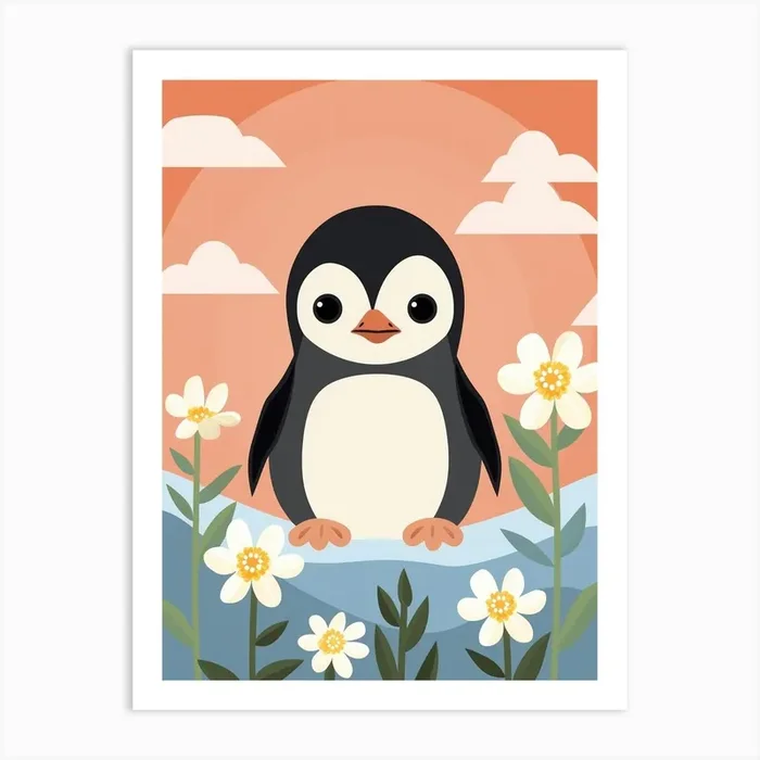 Baby Animal Illustration Penguin 2 Art Print by Scribble Studio