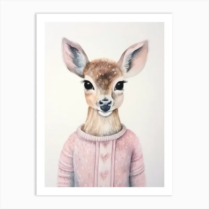 Baby Animal Watercolour Deer Art Print by Scribble Studio