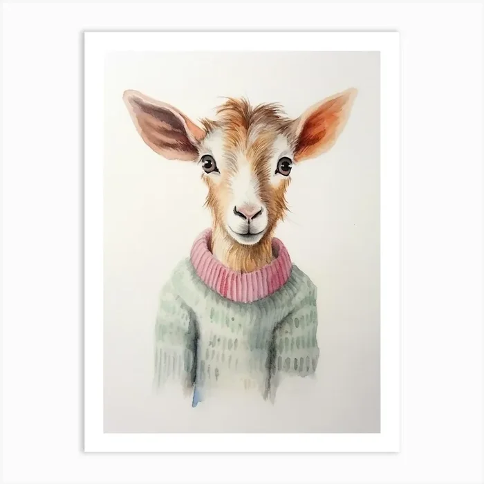 Baby Animal Watercolour Goat 1 Art Print by Scribble Studio