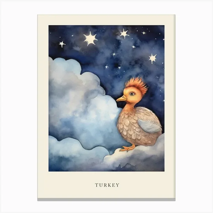 Baby Turkey Sleeping In The Clouds Nursery Poster Canvas Print by Scribble Studio
