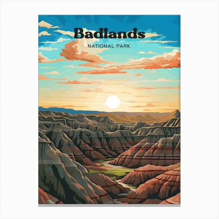 Badlands National Park 5 Travel Poster 3 4 Resize Canvas Print by Wanderscape Travel Art