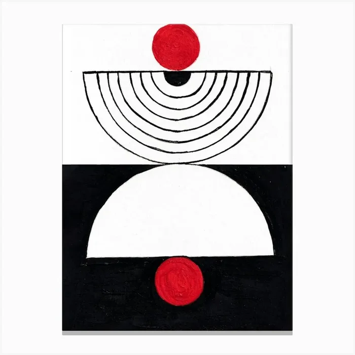 Balance of Life Black and White Acrylic Colors Painting Red Dot Canvas PrintAB by AD Brother Studio