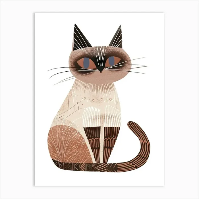 Balinese Cat Clipart Illustration 4 Art Print by Woof and Whiskers