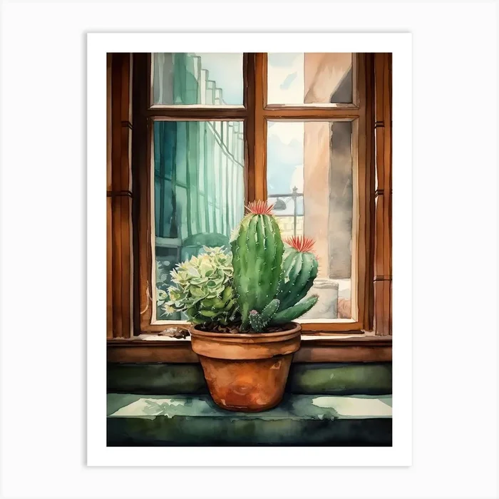 Barrel Cactus Window 1 Art Print by Prickly Pear Art