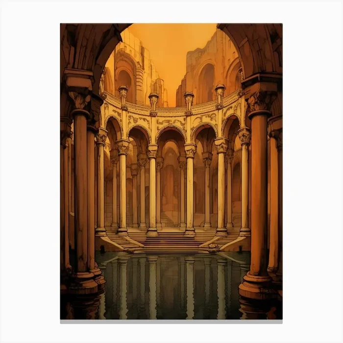 Basilica Cistern Yerebatan Sarnc Modern Pixel Art 4 Canvas Print by PixelPerfect