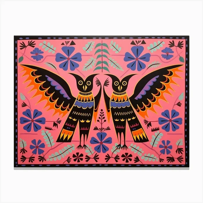 Bat 2 Folk Style Animal Illustration Canvas Print by Ritual Art Prints