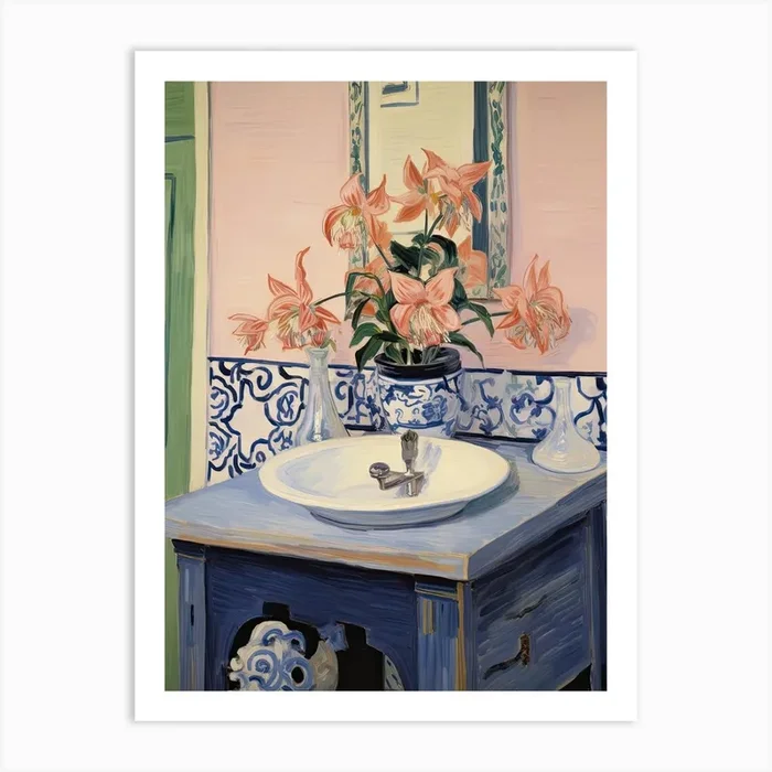 Bathroom Vanity Painting With A Columbine Bouquet 4 Art Print by Flora Expressions