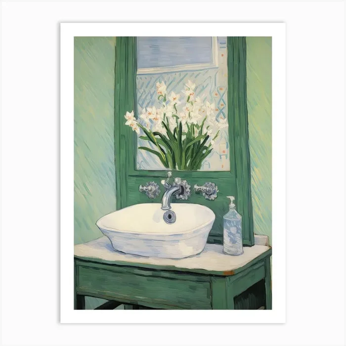 Bathroom Vanity Painting With A Lily Of The Valley Bouquet 2 Art Print by Flora Expressions