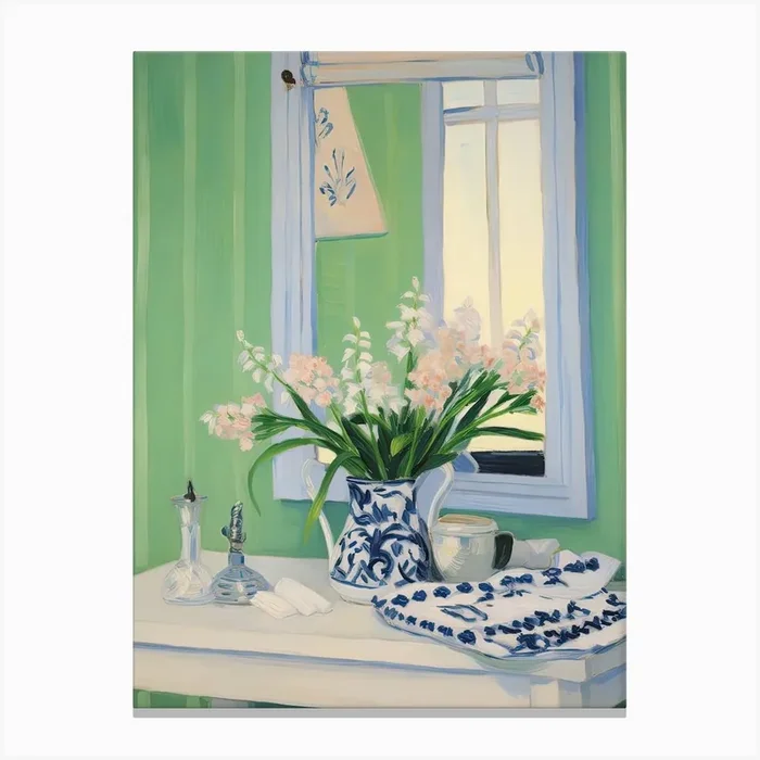 Bathroom Vanity Painting With A Lily Of The Valley Bouquet 3 Canvas Print by Flora Expressions