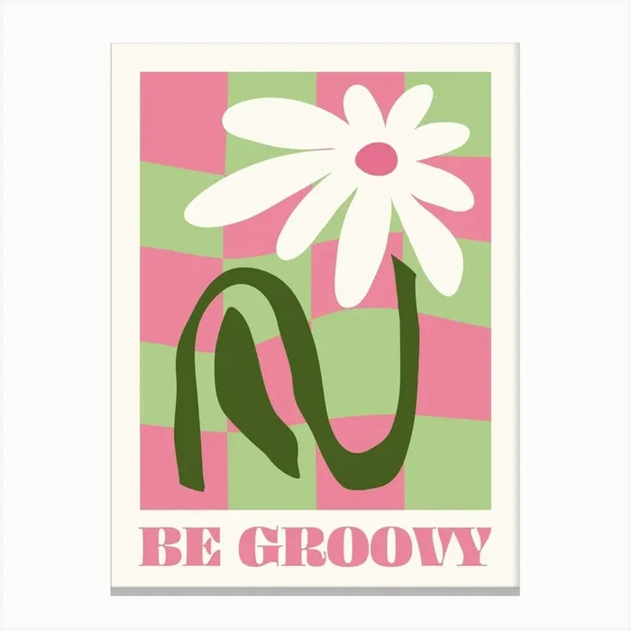 Be groovy, Checkered pattern, Retro 70s, Fun art Canvas Print by KristinityArt