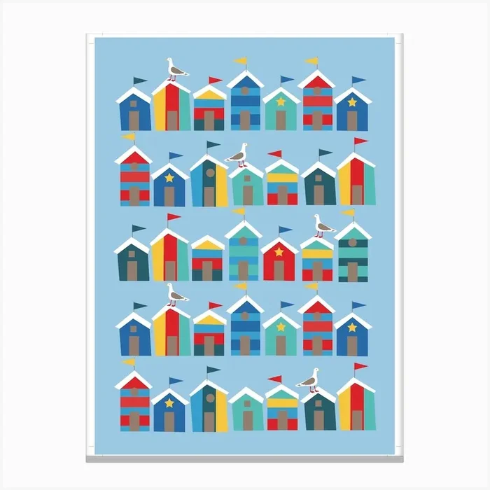 Beach Huts Canvas Print by Biscuitmoon Designs