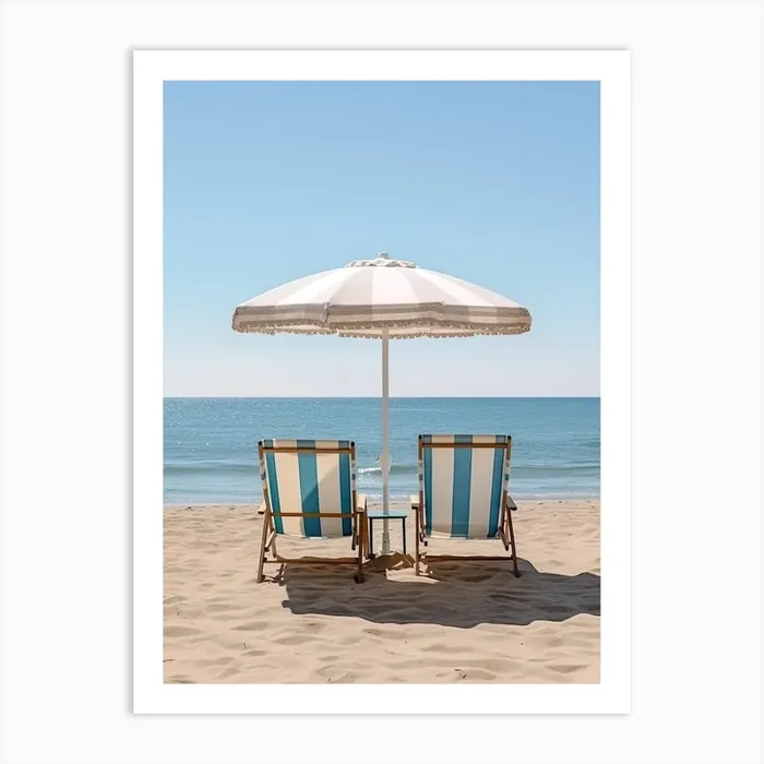 Beach Lounge Beds Beach Summer Photography 2 Art Print by Dreamy Seasons Art