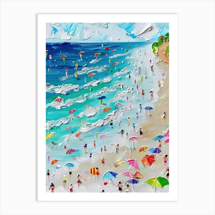 Beach View Impasto Oil Painting Travel Art Print by Mambo