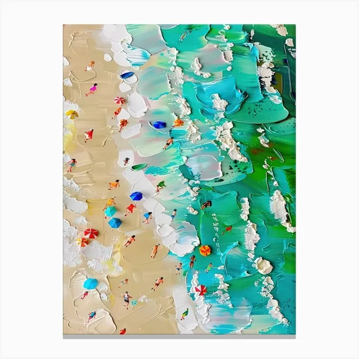Beach Waves Aerial View Impasto Oil Painting Travel Canvas Print by Mambo