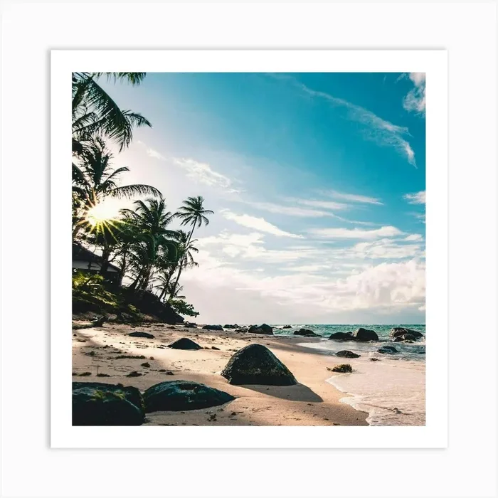 Beach With Palm Trees Art Print by Sun rise